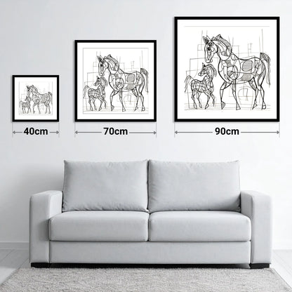 Linear Connection - size guide showing 40cm, 70cm and 90cm art prints