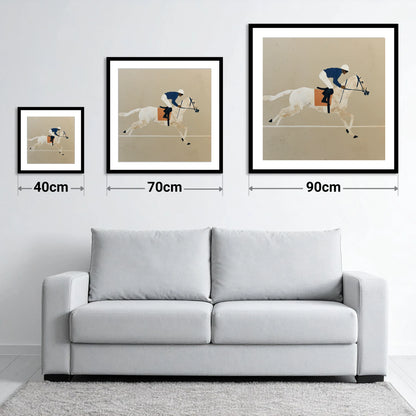 The Final Stride - size guide showing 40cm, 70cm and 90cm art prints