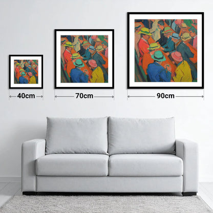 Trackside Anticipation - size guide showing 40cm, 70cm and 90cm art prints