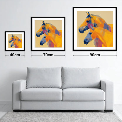 Vibrant Equine Profiles - size guide showing 40cm, 70cm and 90cm art prints