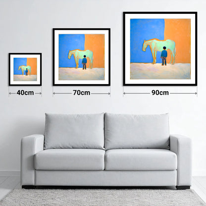 A Silent Understanding - size guide showing 40cm, 70cm and 90cm art prints