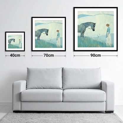 Gentle Regard - size guide showing 40cm, 70cm and 90cm art prints
