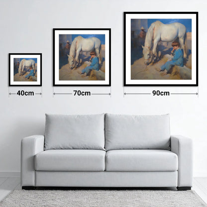 Quiet Companions - size guide showing 40cm, 70cm and 90cm art prints