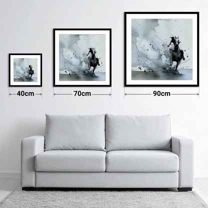Out of the Mist - size guide showing 40cm, 70cm and 90cm art prints