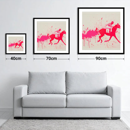 Magenta Racing Surge - size guide showing 40cm, 70cm and 90cm art prints