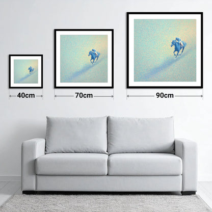 Luminous Racing Stride - size guide showing 40cm, 70cm and 90cm art prints