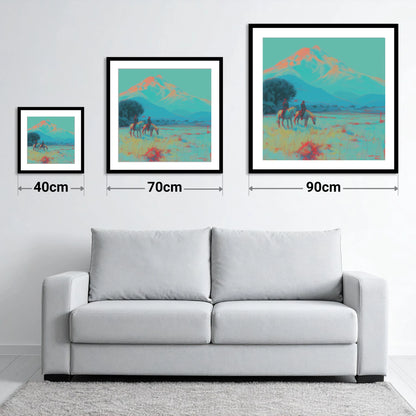 Electric Mountain Hack - size guide showing 40cm, 70cm and 90cm art prints