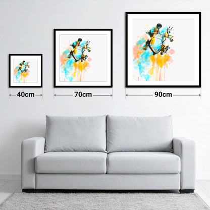 Suspended in Colour - size guide showing 40cm, 70cm and 90cm art prints
