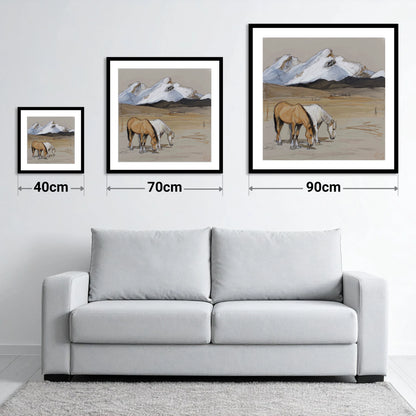 High Country Grazing - size guide showing 40cm, 70cm and 90cm art prints