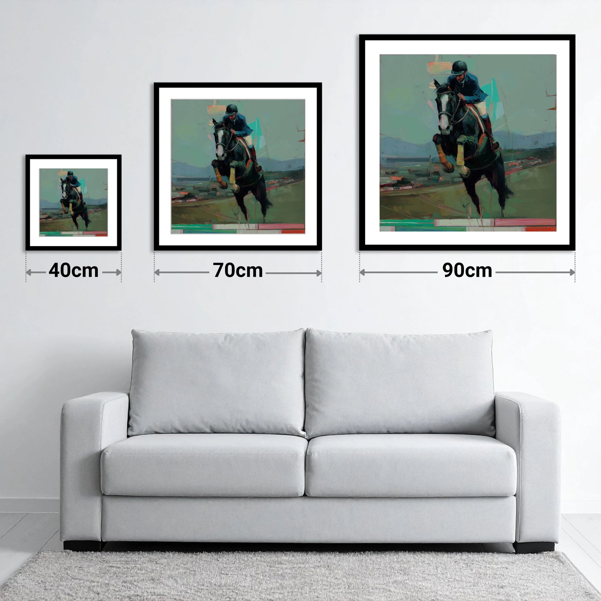 Bold Ascent - size guide showing 40cm, 70cm and 90cm art prints