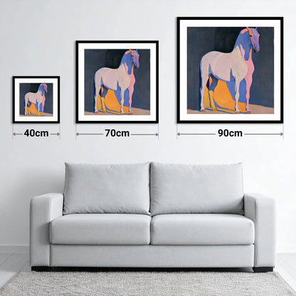 Modern Abstract Painted Grey Horse - size guide showing 40cm, 70cm and 90cm art prints