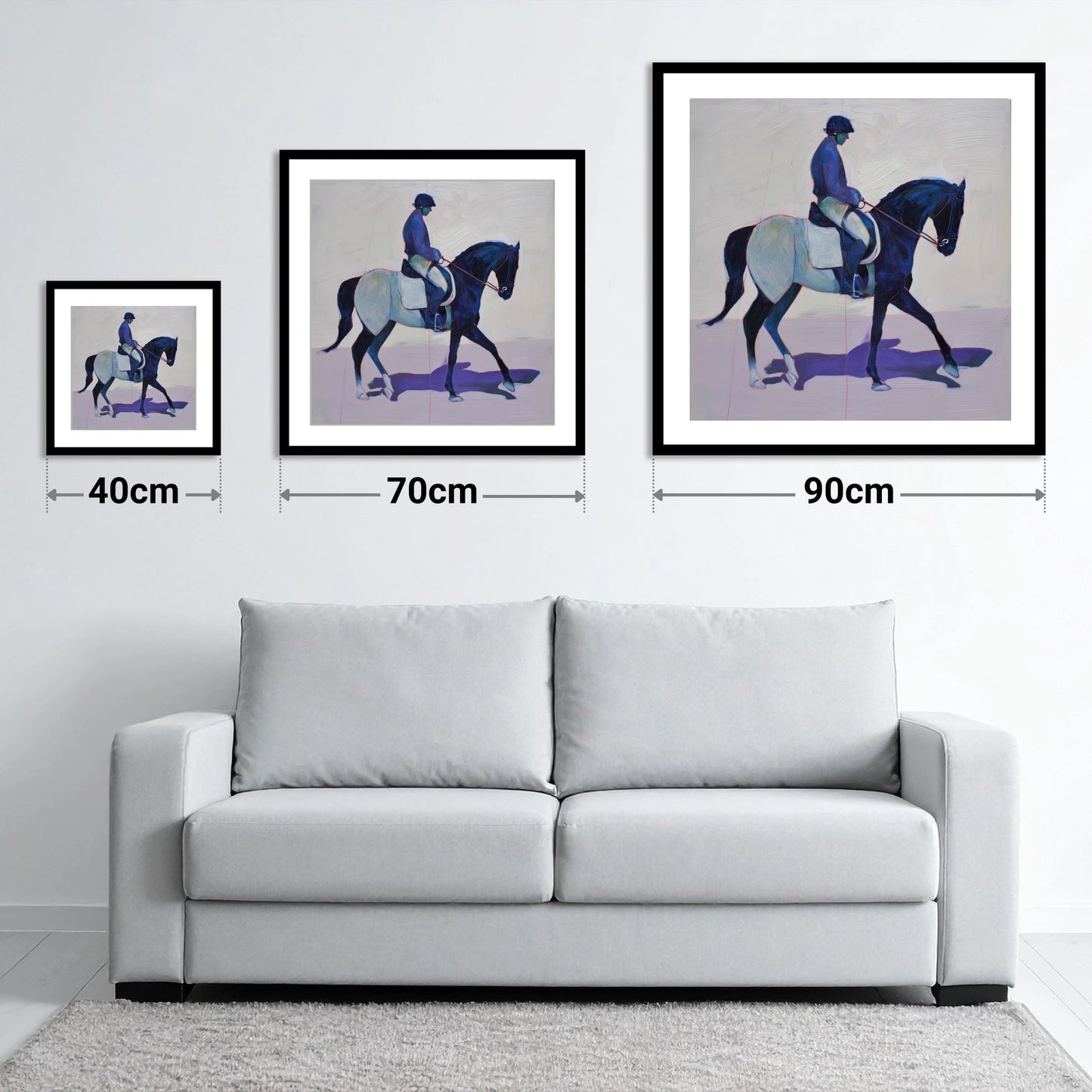 Midnight Cadence - size guide showing 40cm, 70cm and 90cm art prints