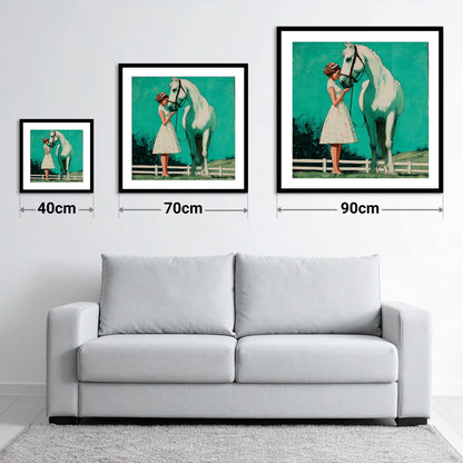 A Moment In Teal - size guide showing 40cm, 70cm and 90cm art prints