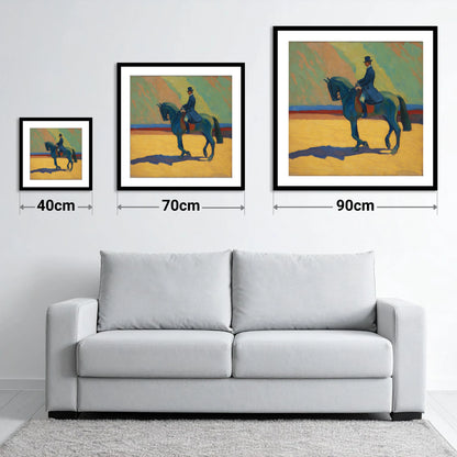 Vivid Dressage Silhouette - size guide showing 40cm, 70cm and 90cm art prints