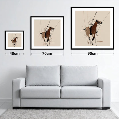 Dynamic Polo Strike - size guide showing 40cm, 70cm and 90cm art prints