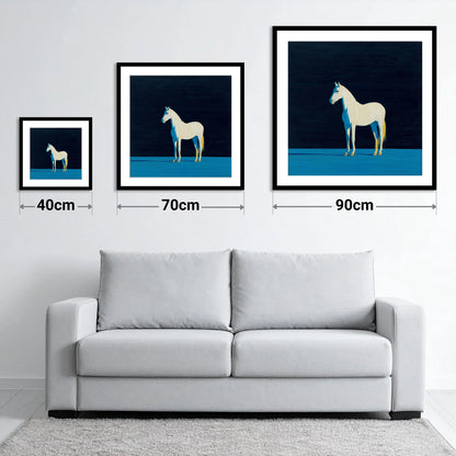 Azure Shadow Equine - size guide showing 40cm, 70cm and 90cm art prints