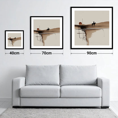 The Quiet Range - size guide showing 40cm, 70cm and 90cm art prints