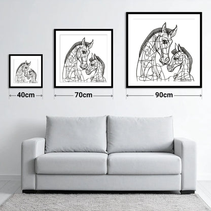 Structured Bond - size guide showing 40cm, 70cm and 90cm art prints
