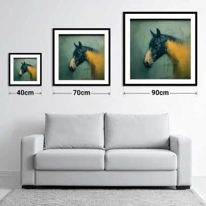 Moody Ochre Profile - size guide showing 40cm, 70cm and 90cm art prints