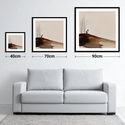 Winter Ridge Silhouette - size guide showing 40cm, 70cm and 90cm art prints