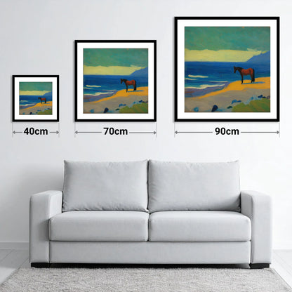 Azure Shoreline Stillness - size guide showing 40cm, 70cm and 90cm art prints