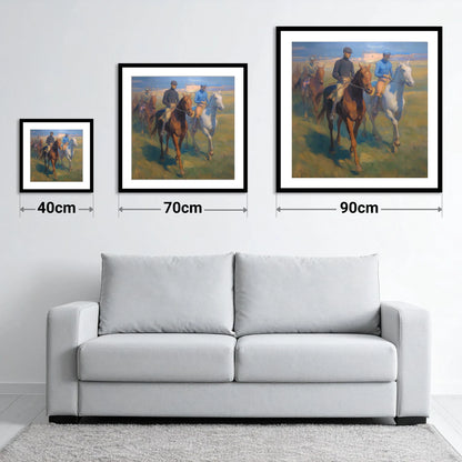 The Dawn String - size guide showing 40cm, 70cm and 90cm art prints
