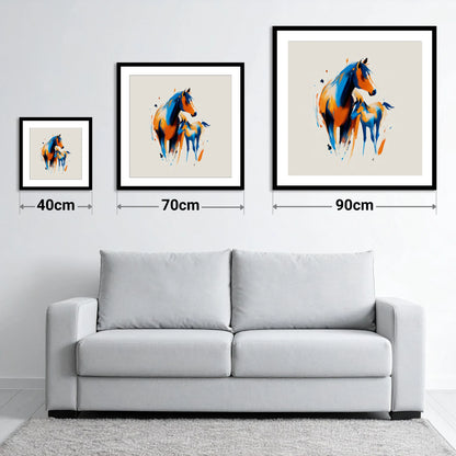 Azure and Amber Bond - size guide showing 40cm, 70cm and 90cm art prints