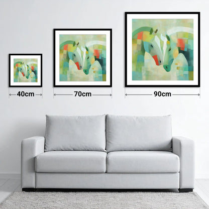 Geometric Equine Harmony - size guide showing 40cm, 70cm and 90cm art prints