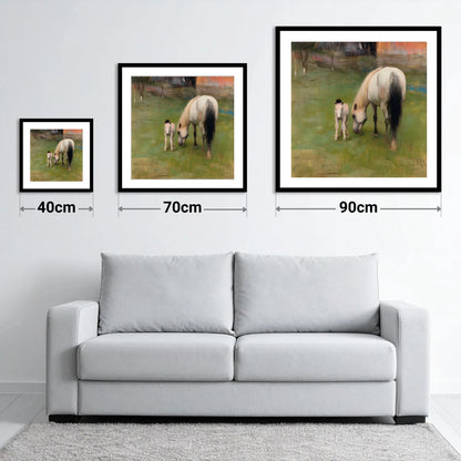 Quiet Pastoral Bond - size guide showing 40cm, 70cm and 90cm art prints