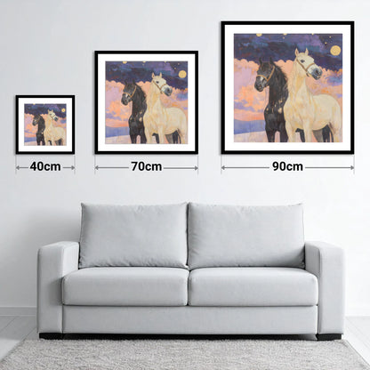 Celestial Companions - size guide showing 40cm, 70cm and 90cm art prints
