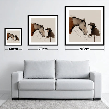 The Stockman's Bond - size guide showing 40cm, 70cm and 90cm art prints