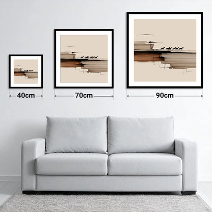 The Distant Herd - size guide showing 40cm, 70cm and 90cm art prints