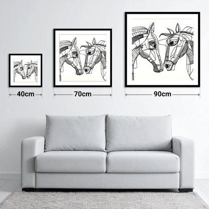 Linear Equine Connection - size guide showing 40cm, 70cm and 90cm art prints