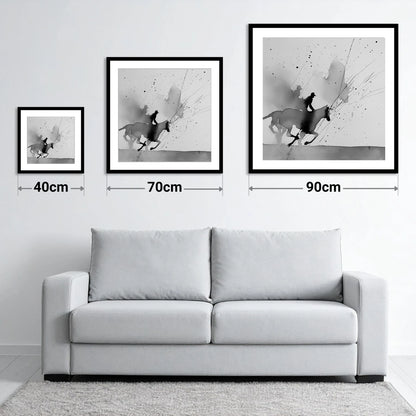 Kinetic Flight - size guide showing 40cm, 70cm and 90cm art prints