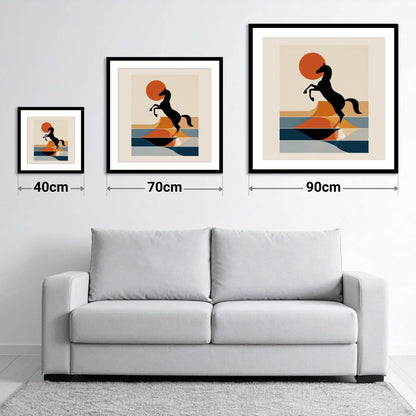Terracotta Sun Silhouette - size guide showing 40cm, 70cm and 90cm art prints