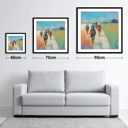 The Morning String - size guide showing 40cm, 70cm and 90cm art prints