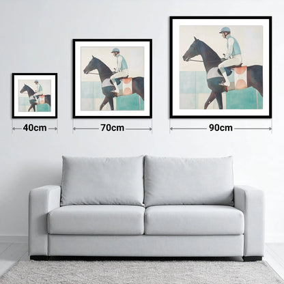 Aquamarine Stride - size guide showing 40cm, 70cm and 90cm art prints