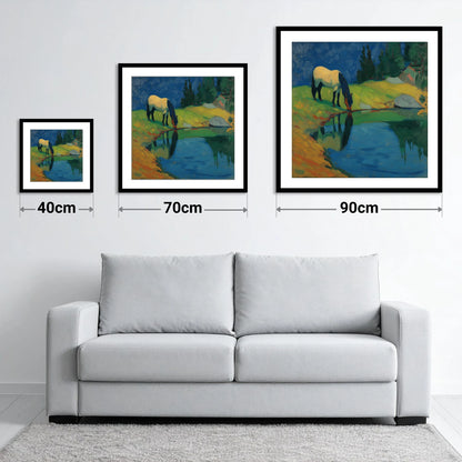 Sapphire Pool Reflections - size guide showing 40cm, 70cm and 90cm art prints