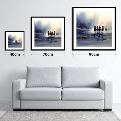 Out of the Mist - size guide showing 40cm, 70cm and 90cm art prints