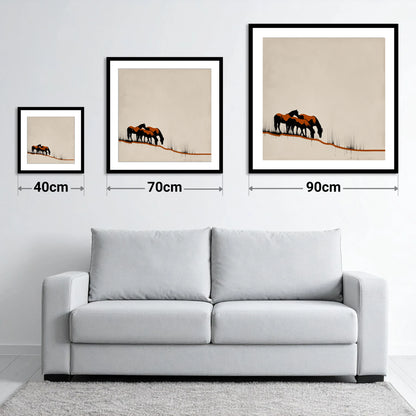 Copper and Ink Herd - size guide showing 40cm, 70cm and 90cm art prints