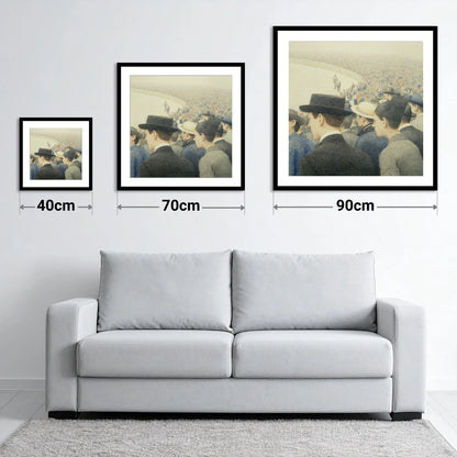 Anticipation at the Rail - size guide showing 40cm, 70cm and 90cm art prints
