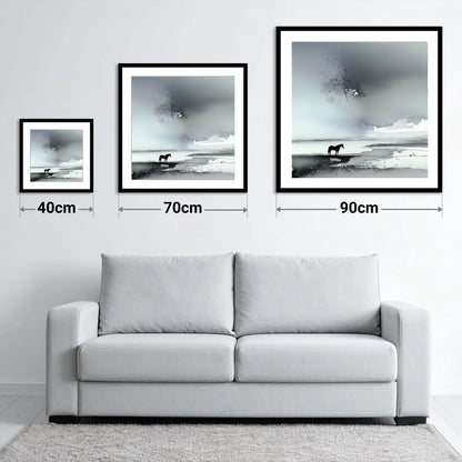 Solitary Horizon - size guide showing 40cm, 70cm and 90cm art prints