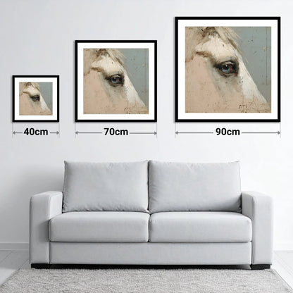 The Watchful Grey - size guide showing 40cm, 70cm and 90cm art prints