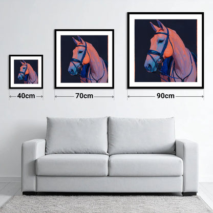 Midnight and Peach Profile - size guide showing 40cm, 70cm and 90cm art prints