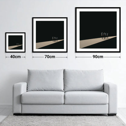 Out of the Shadows - size guide showing 40cm, 70cm and 90cm art prints