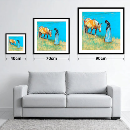 Cerulean Bond - size guide showing 40cm, 70cm and 90cm art prints