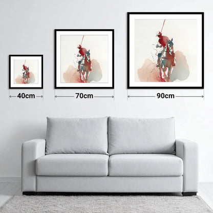 The Crimson Strike - size guide showing 40cm, 70cm and 90cm art prints