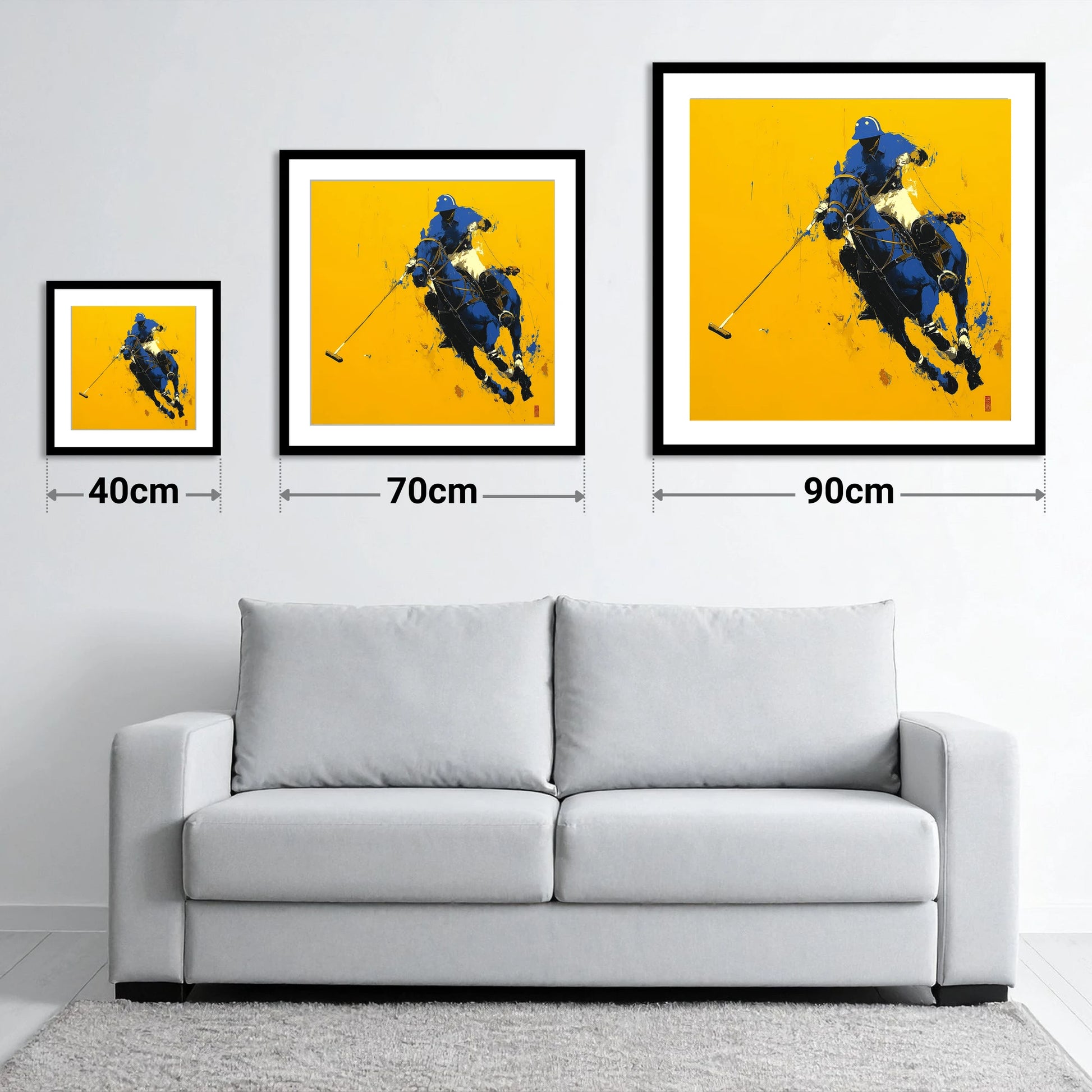 Cobalt Chukka - size guide showing 40cm, 70cm and 90cm art prints