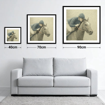 Focused Pursuit - size guide showing 40cm, 70cm and 90cm art prints