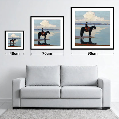 Solitude at the Shore - size guide showing 40cm, 70cm and 90cm art prints